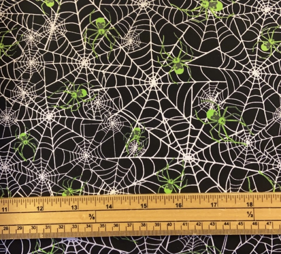 Fat Quarter Glow In The Dark Hocus Pocus Spiders And Webs 100% Cotton Quilting Fabric