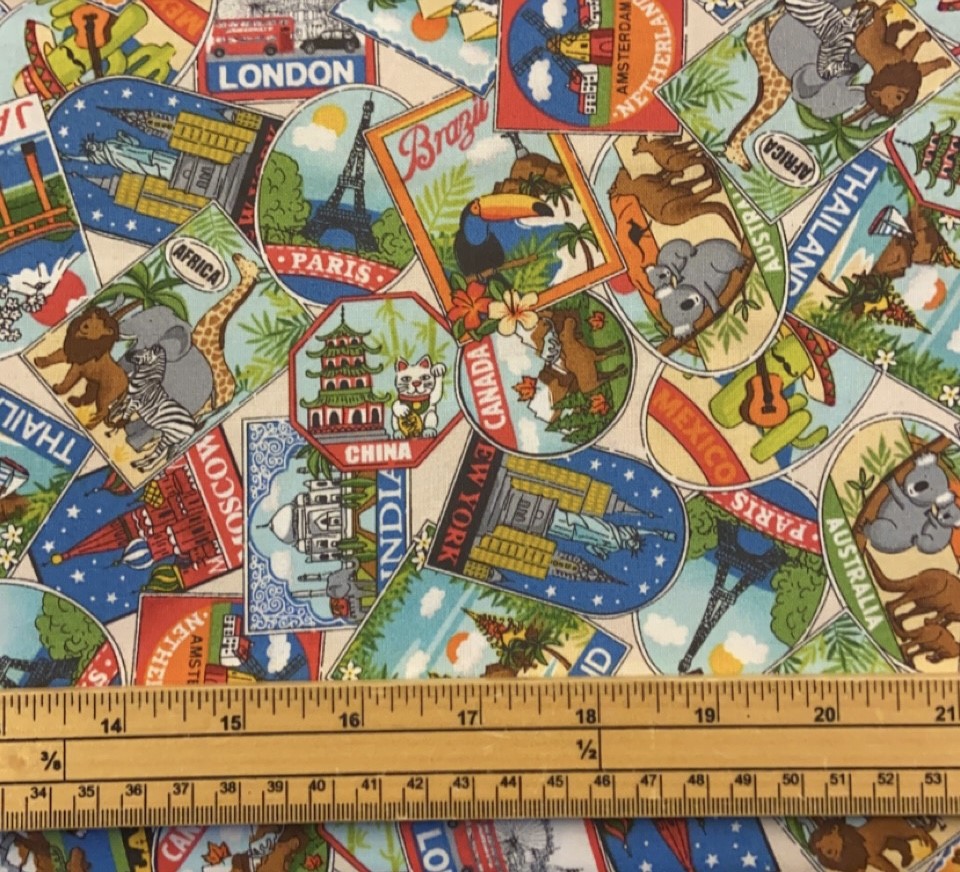 Fat Quarter Around The World Travel Labels 100% Cotton Quilting Sewing Fabric