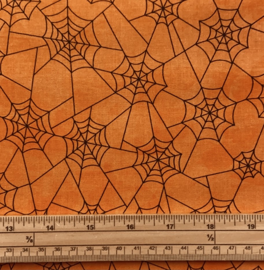 Fat Quarter Spooky Halloween Creepin' It Real Spider Webs Orange 100% Cotton Quilting Fabric