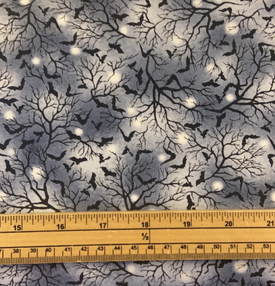 Fat Quarter Spooky Night Halloween Bats And Branches Grey 100% Cotton Quilting Fabric