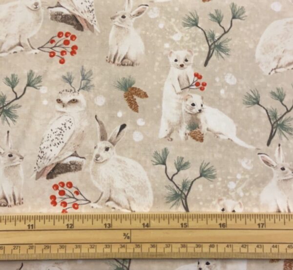 Fat Quarter Winter Woodland Snow White Animals On Cream 100% Cotton Quilting Fabric