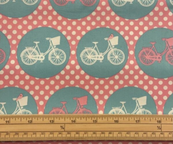 Fat Quarter Bicycle Spot Pink White And Blue 100% Cotton Fabric