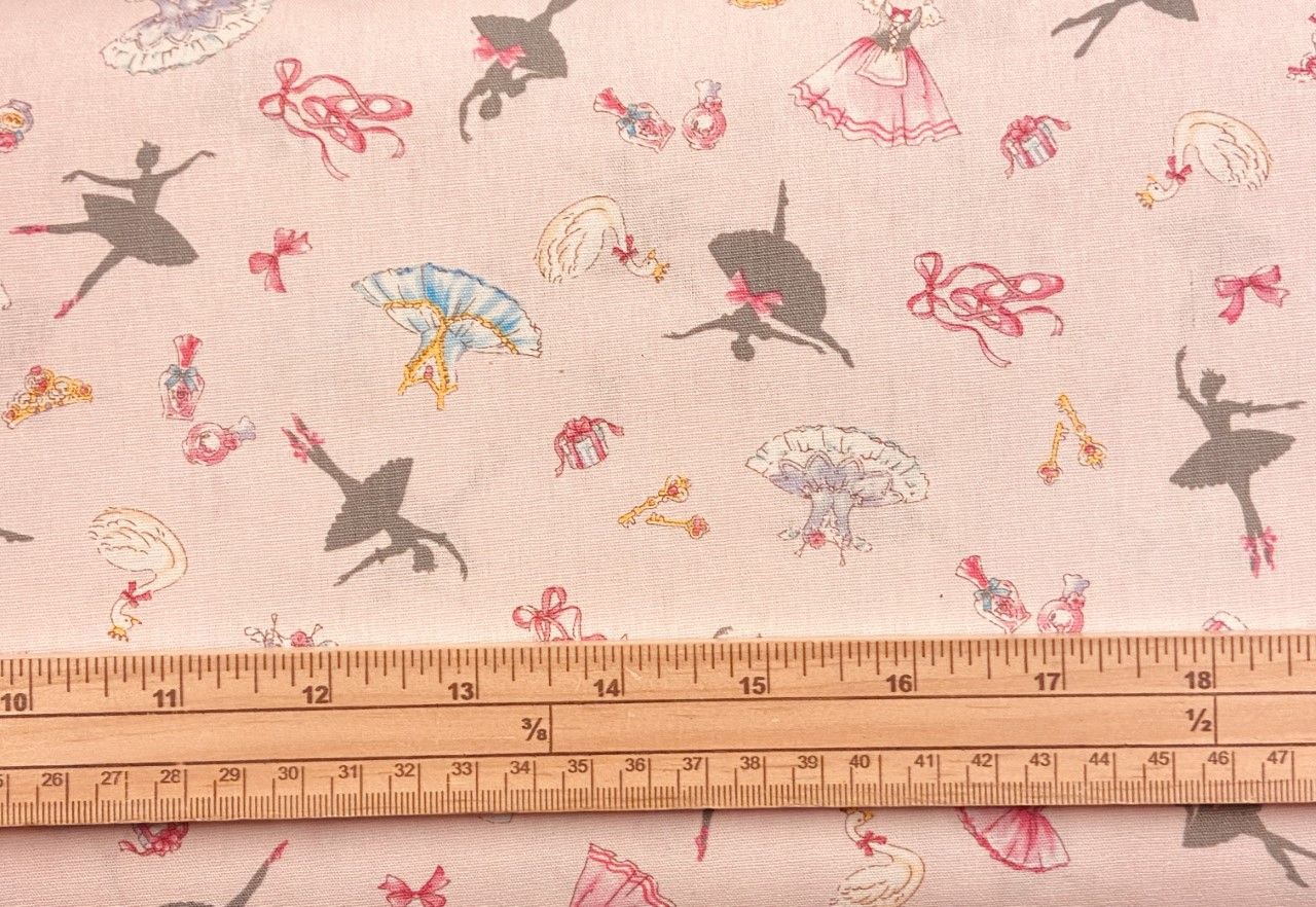 Fat Quarter Ballerina Dance, Swans And dresses Pink 100% Cotton Quilting Fabric