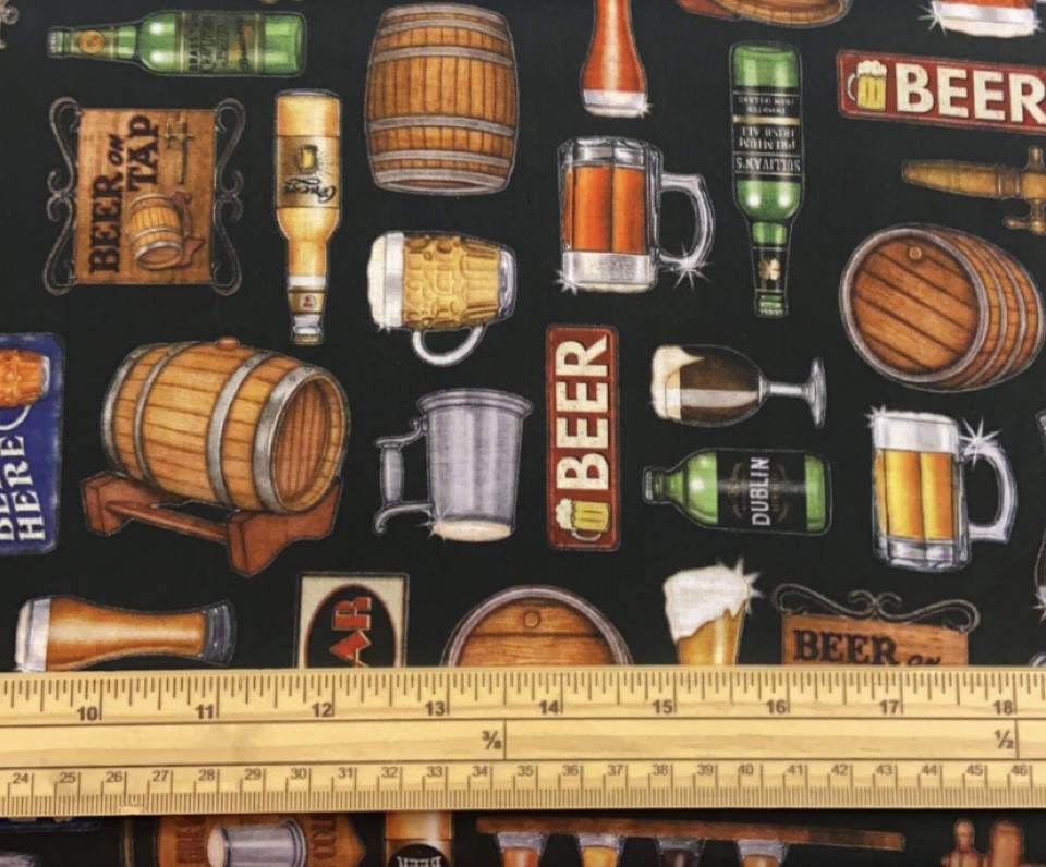 Fat Quarter On Tap Beer And Pub Allover On Black 100% Cotton Quilting Fabric