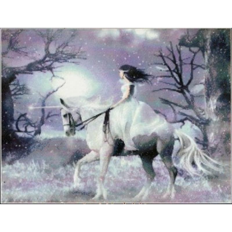 Morning Ride Counted Cross Stitch Kit-Kustom Krafts Inc-Woman on White Horse