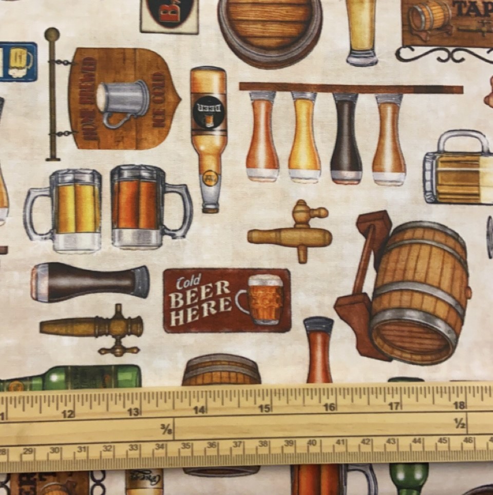 Fat Quarter On Tap Beer And Pub Allover On Cream 100% Cotton Quilting Fabric
