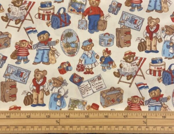 Fat Quarter Teddy's Travels Allover On Cream 100% Cotton Quilting Fabric