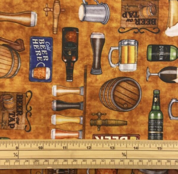 Fat Quarter On Tap Beer And Pub Allover On Brown 100% Cotton Quilting Fabric