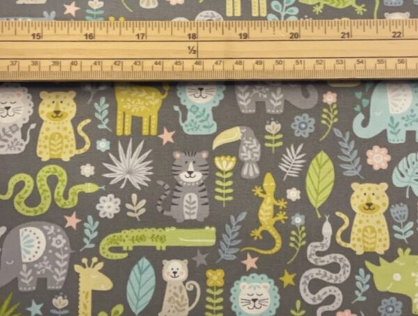 Fat Quarter Baby Animal Safari Montage On Grey 100% Cotton Fabric