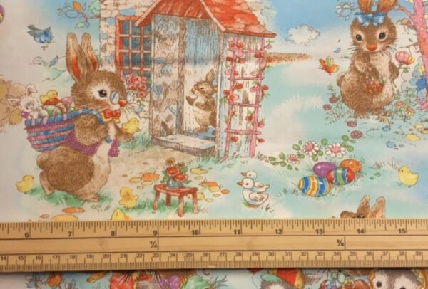 Fat Quarter Bunny Tails Easter Bunny Village Scene 100% Cotton Quilting Fabric