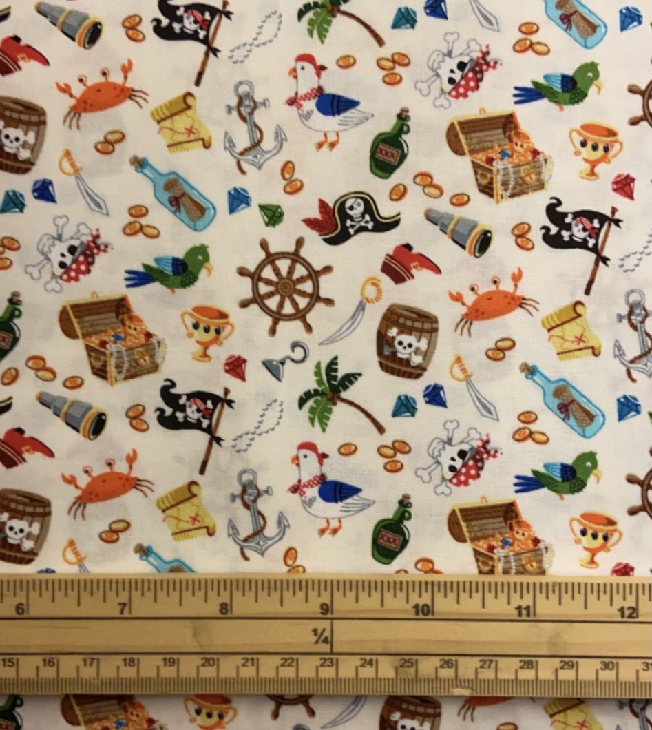 Fat Quarter Pirate Icons Allover Cream Cotton Quilting Fabric