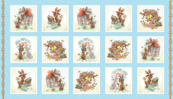 Panels Retro Bunny Tails Easter 15 Squares Panel 100% Cotton Print Fabric