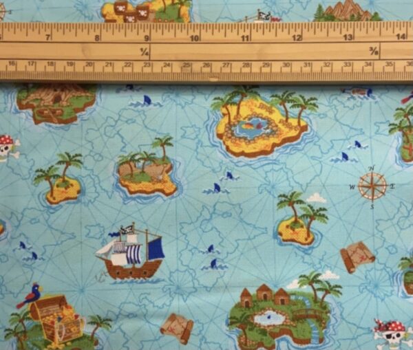 Fat Quarter Pirates Island On Blue Allover Cotton Quilting Fabric