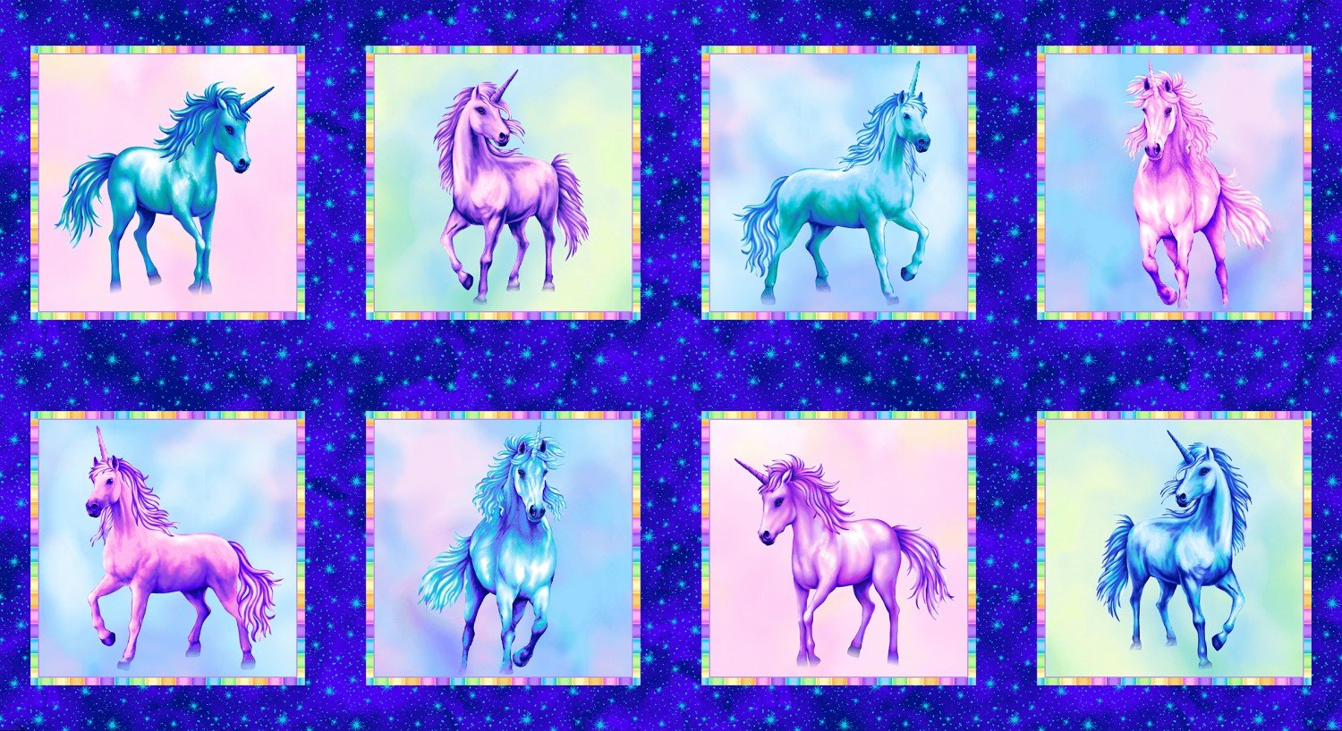 Panels Unicorn Dreams 8 Squares Panel 100% Cotton Print Fabric