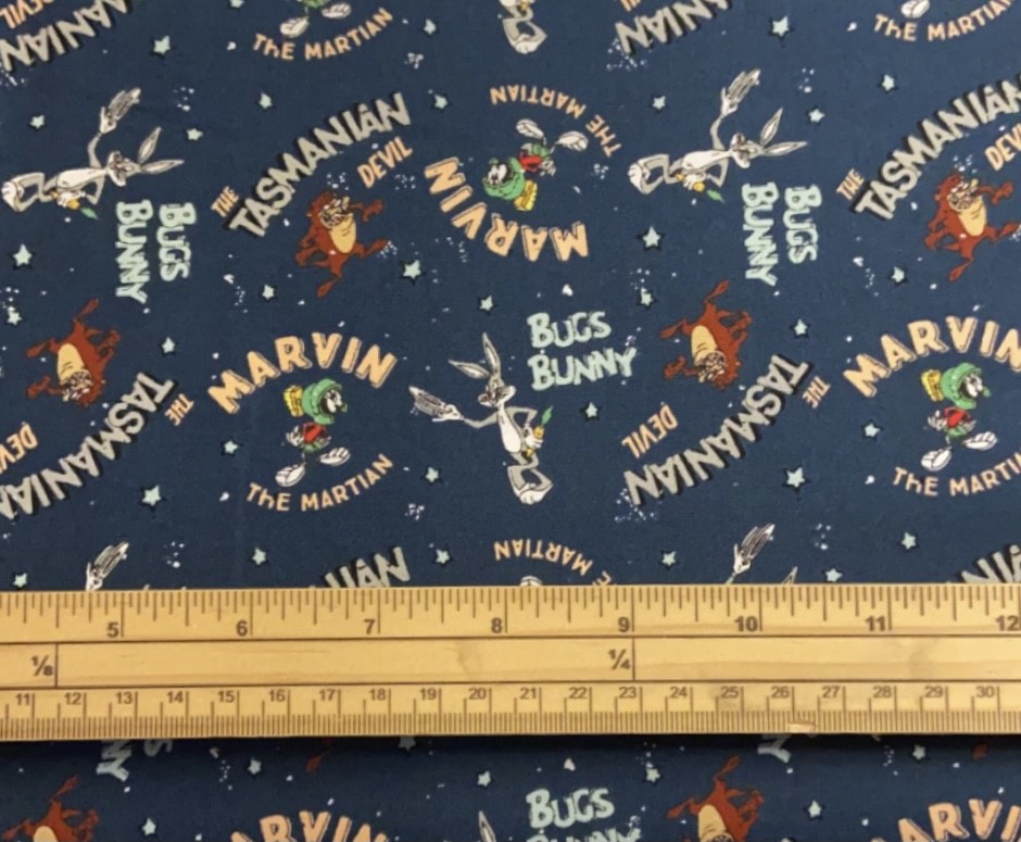 Fat Quarter Looney Tunes Retro Characters Allover Dark Blue Cartoon Cotton Quilting Fabric