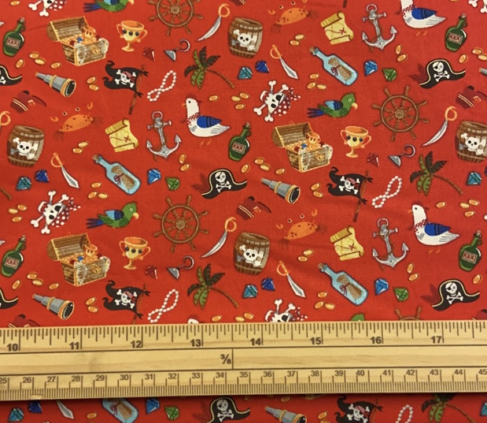 Fat Quarter Pirate Icons Allover Red Cotton Quilting Fabric