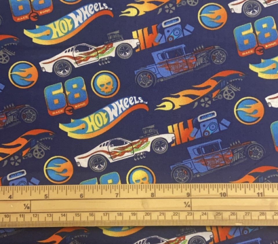 Fat Quarter Hot Wheels Racing Cars Navy 100% Cotton Fabric