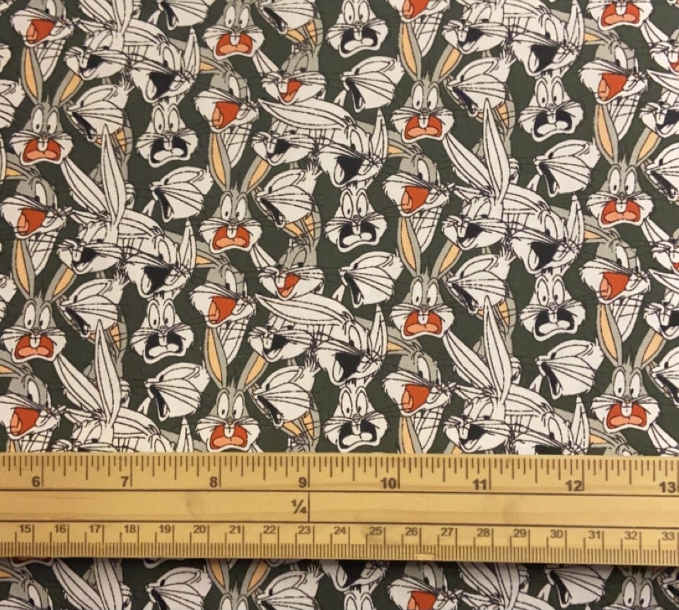 Fat Quarter Looney Tunes Bugs Bunny Faces Allover Cartoon Cotton Quilting Fabric