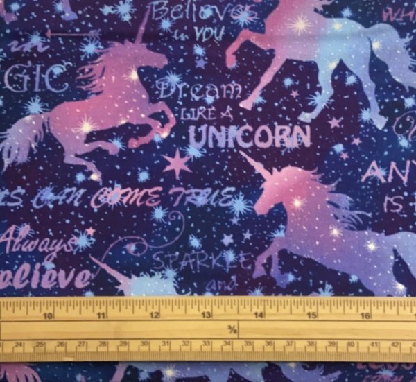 Fat Quarter Unicorn Dreams Believe Unicorns Allover Dark 100% Cotton Quilting Fabric