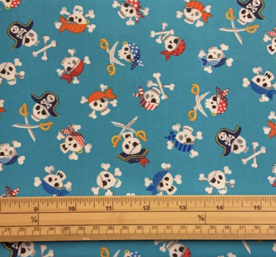 Fat Quarter Pirate Skulls Allover Blue Allover Cotton Quilting Fabric