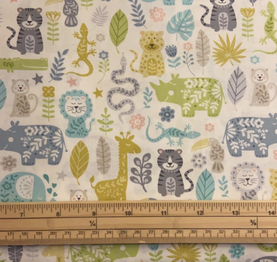 Fat Quarter Baby Animal Safari Montage On Cream 100% Cotton Fabric