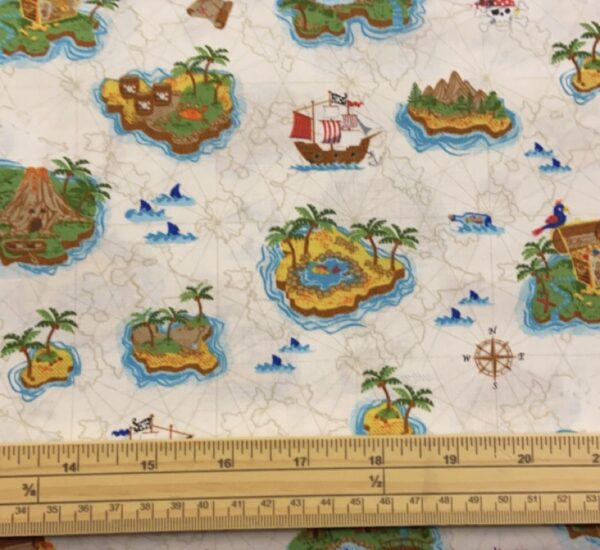 Fat Quarter Pirates Island On Cream Allover Cotton Quilting Fabric