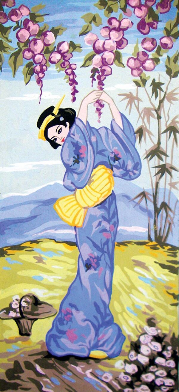 Geisha In Blue Kimono Tapestry/Needlepoint Canvas - 9” x 19.75"