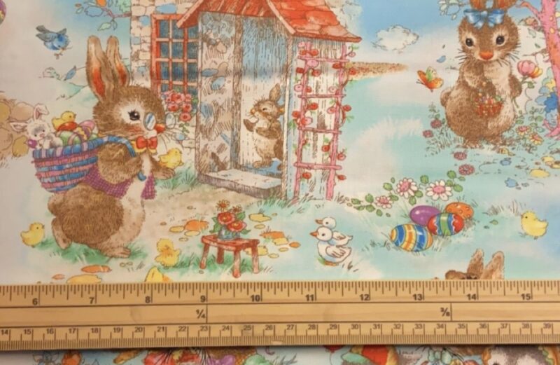 Fat Quarter Bunny Tails Easter Bunny Village Scene 100% Cotton Quilting Fabric