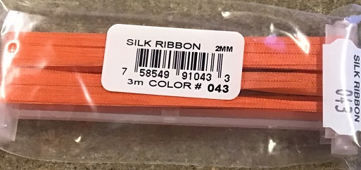 YLI Silk Ribbon - 2mm Wide - 3m Long - Red Salmon Shade 043