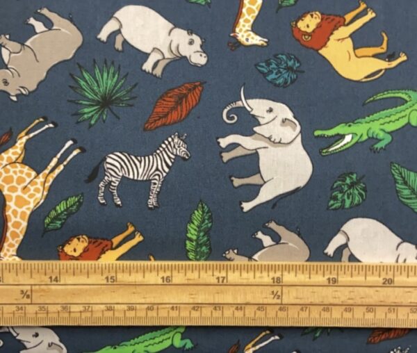 Fat Quarter Jungle Safari Animals Scatter Navy 100% Cotton Fabric