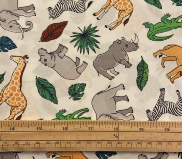 Fat Quarter Jungle Safari Animals Scatter White 100% Cotton Fabric