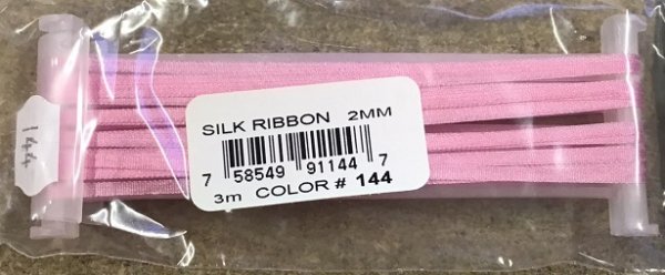 YLI Silk Ribbon - 2mm Wide x 3m Long - Light Magenta Shade 144