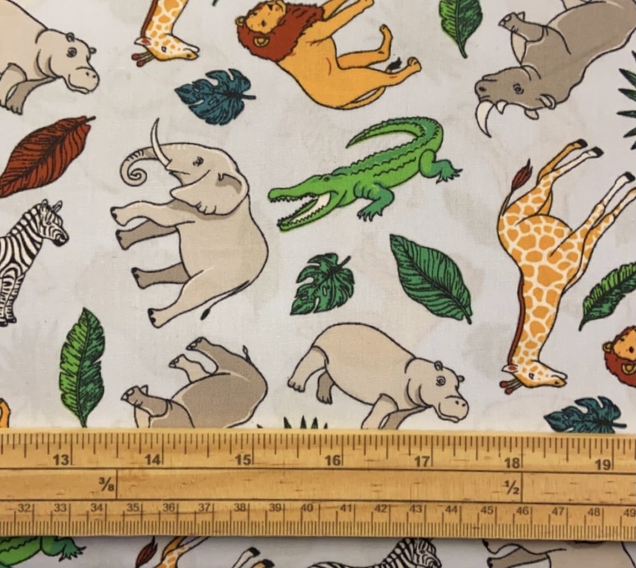 Fat Quarter Jungle Safari Animals Scatter Light Blue 100% Cotton Fabric
