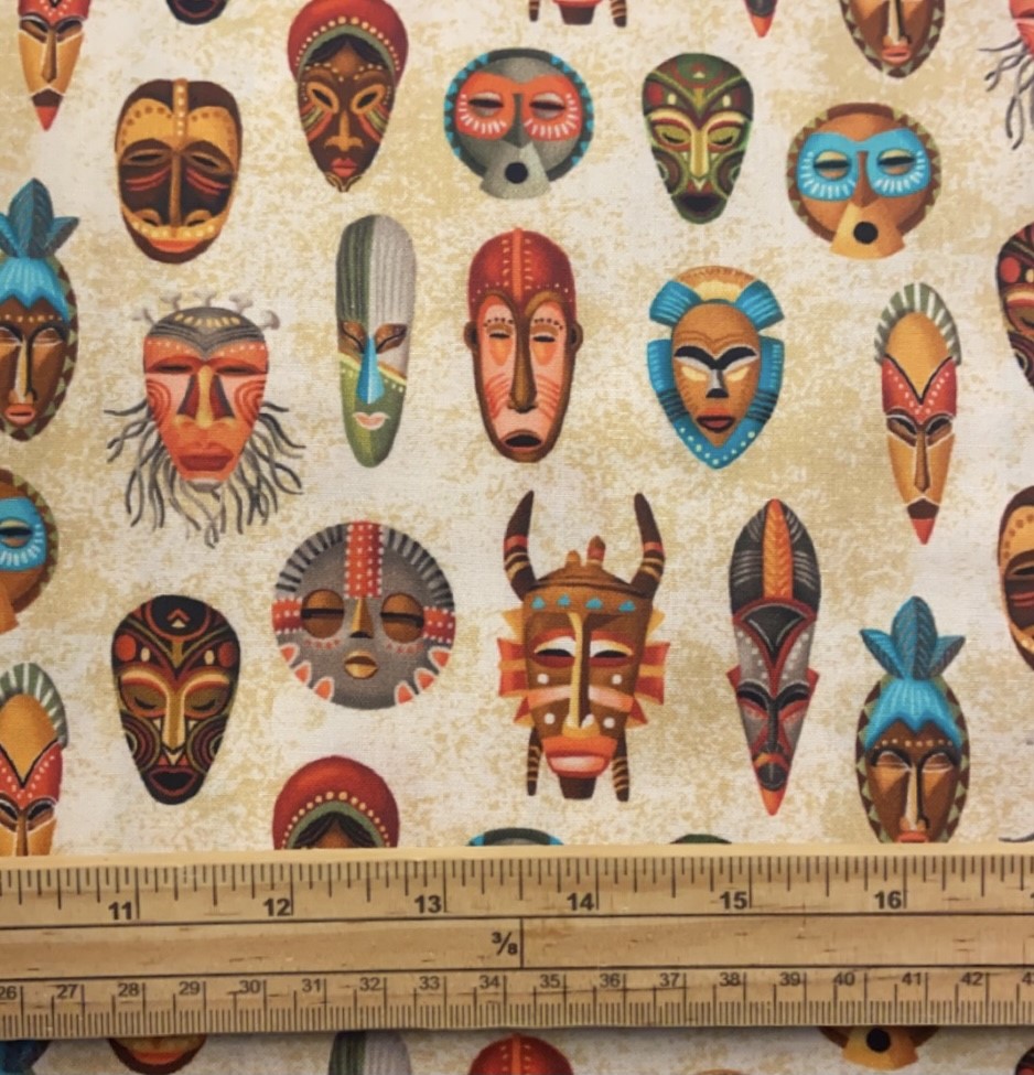 Fat Quarter Indigenous Masks On Cream 100% Cotton Quilting Fabric