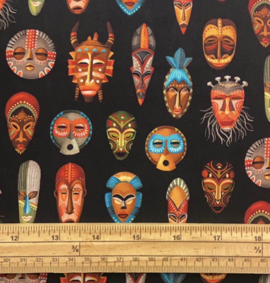 Fat Quarter Indigenous Masks On Black 100% Cotton Quilting Fabric