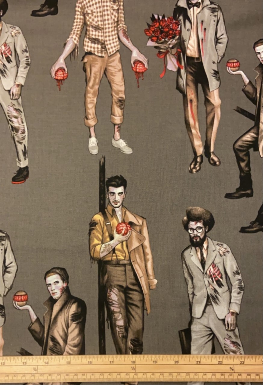 Fat Quarter Brawns With Brains Zombie Men 100% Cotton Quilting Fabric - Image 2