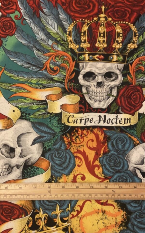 Fat Quarter Royal Carpe Noctem Roses And Skulls 100% Cotton Quilting Fabric - Image 2