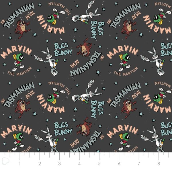 Fat Quarter Looney Tunes Retro Characters Allover Charcoal Cartoon Cotton Quilting Fabric