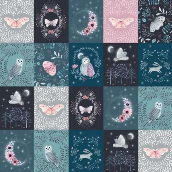 Half A Meter Nightfall Nighttime Animals Squares 100% Cotton Quilting Fabric