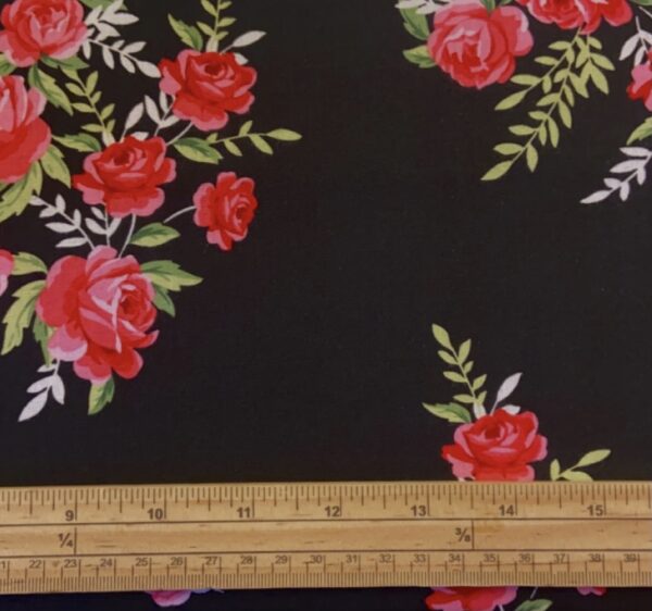 Fat Quarter Charming Starlet Pink Roses On Black 100% Cotton Quilting Fabric