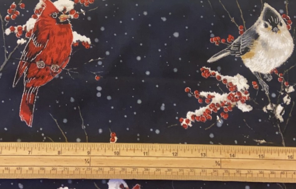 Fat Quarter A Winters Sky Christmas Cardinals Glitter 100% Cotton Quilting Fabric