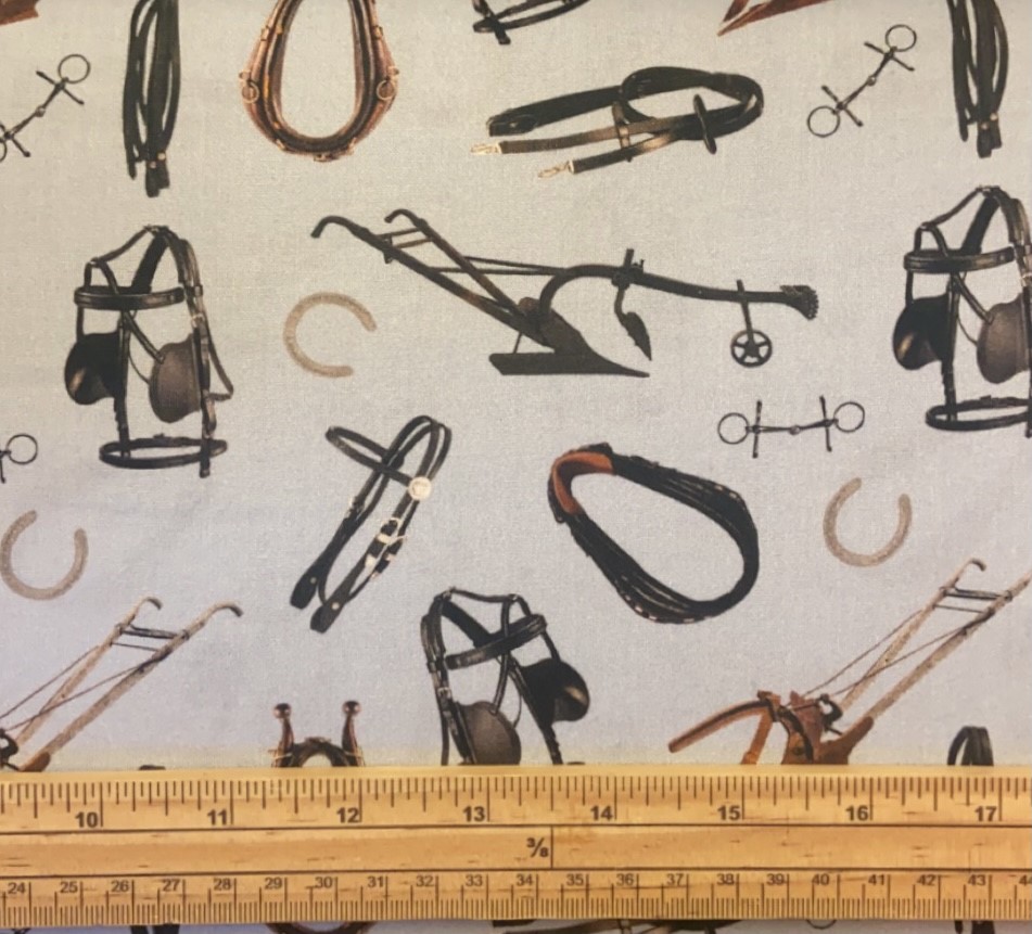 Fat Quarter Heavy Horses Tack And Bits Allover Blue 100% Cotton Quilting Fabric