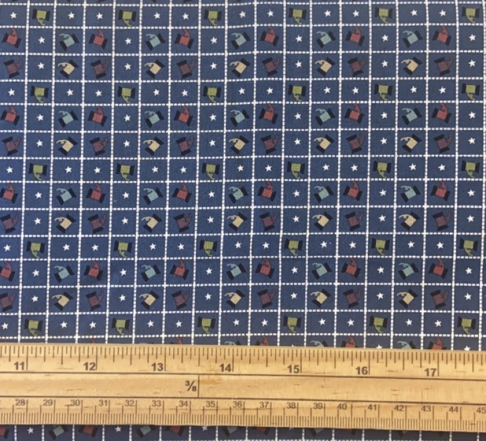 Fat Quarter Primitive Stitches Thread Blocks Blue 100% Cotton Fabric