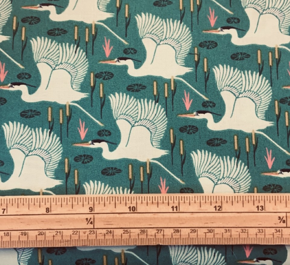 Fat Quarter Flora And Fauna Cranes On Teal 100% Cotton Quilting Fabric