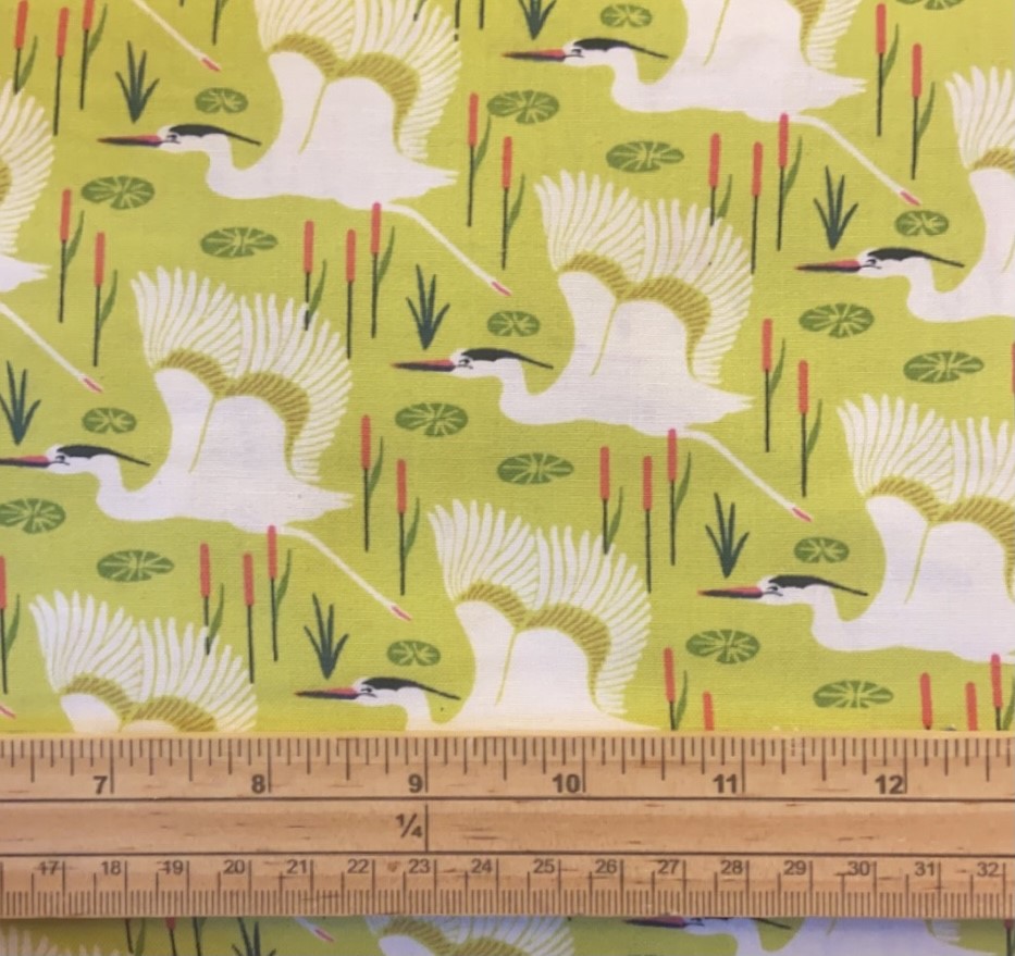 Fat Quarter Flora And Fauna Cranes On Green 100% Cotton Quilting Fabric