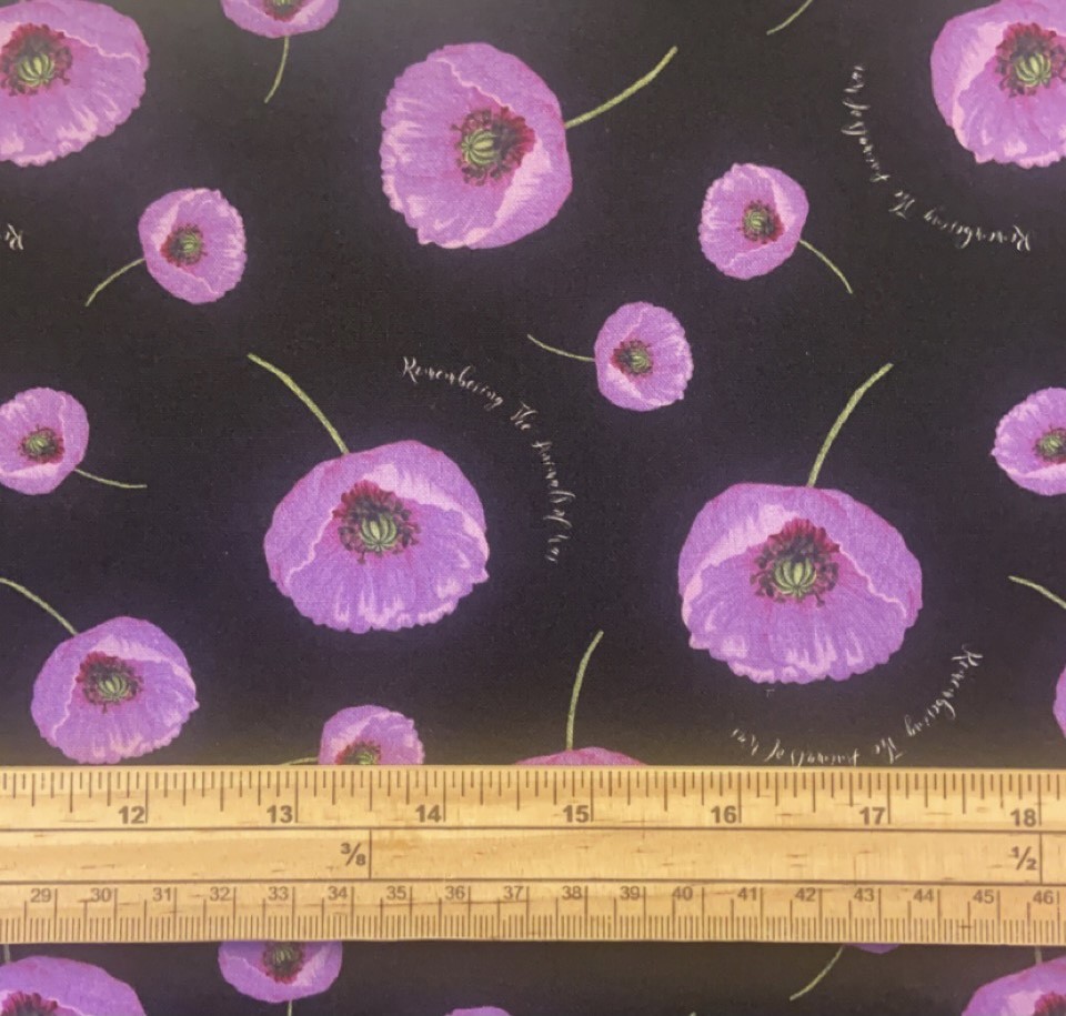 Fat Quarter Remembrance Animals Of War Purple Poppies 100% Cotton Quilting Fabric