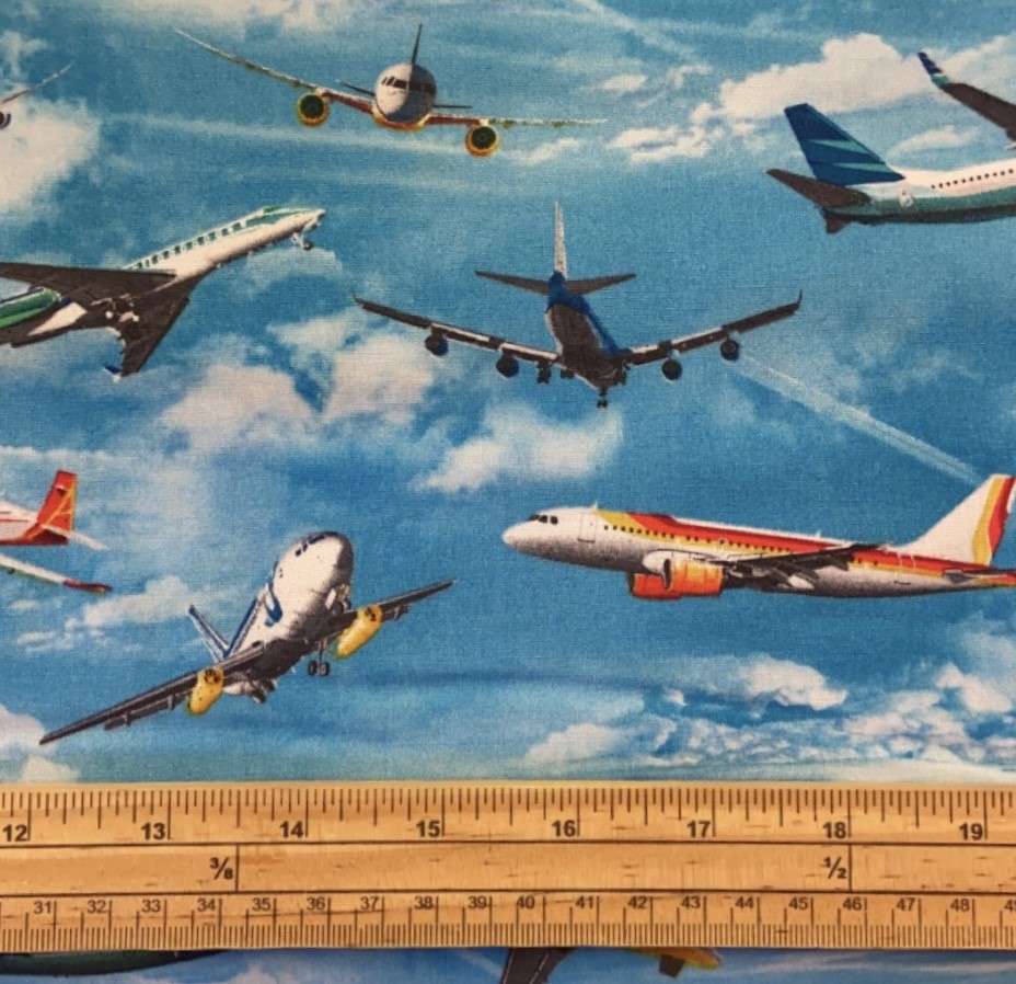 Fat Quarter In Motion Airplanes In The Sky Planes 100% Cotton Quilting Fabric