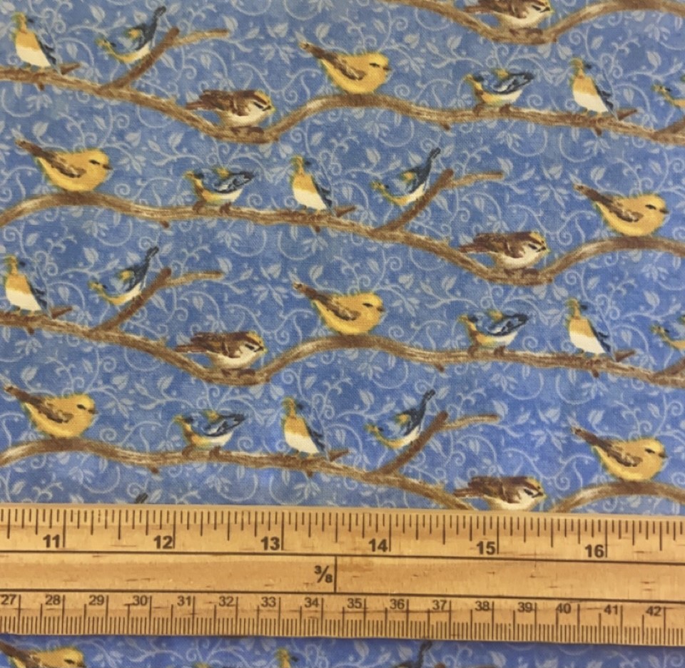 Fat Quarter Hydrangea Bird Song Birds On Branch Blue 100% Cotton Quilting Fabric