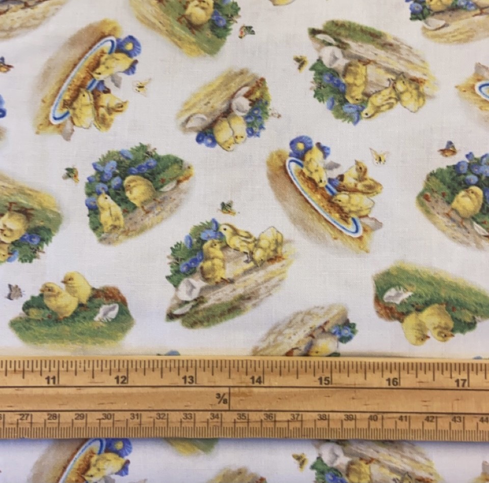 Fat Quarter Joyful Countryside Chicks Chickens On Blue 100% Cotton Quilting Fabric