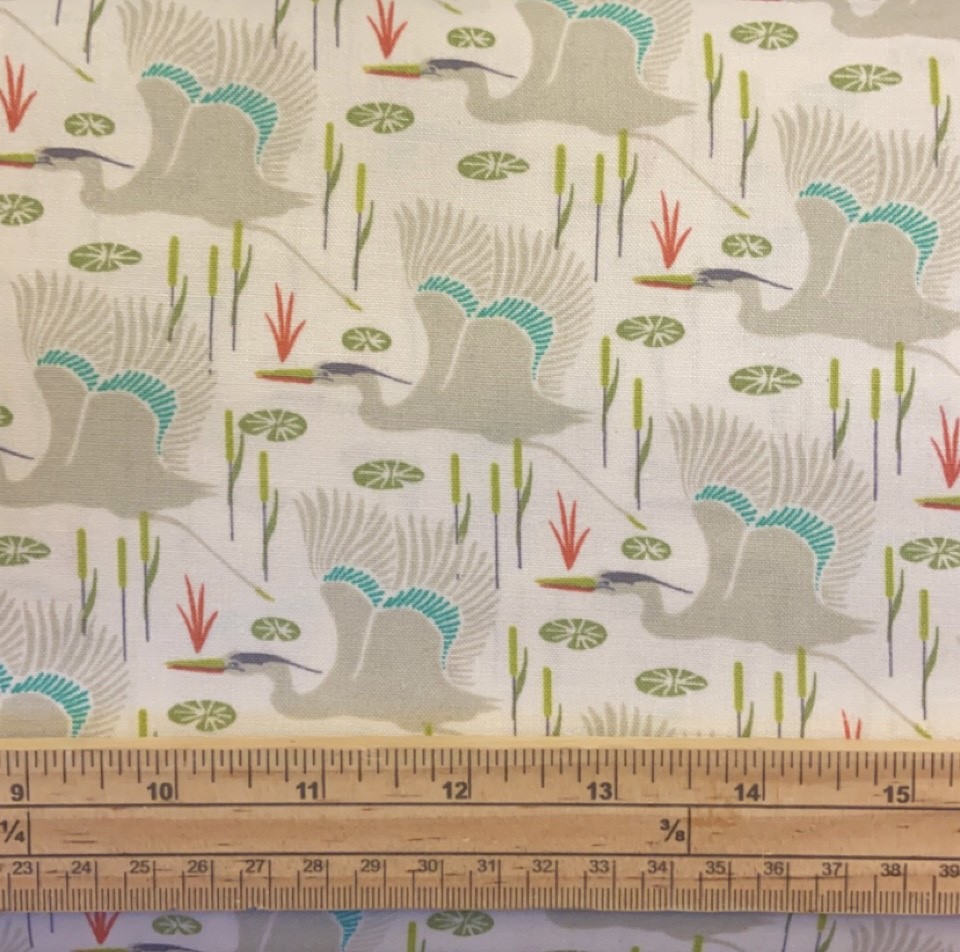 Fat Quarter Flora And Fauna Cranes Light On Cream 100% Cotton Quilting Fabric